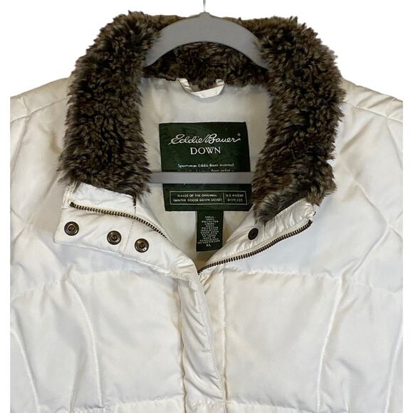 Eddie Bauer Premium Goose Down Puffer Vest Women Sz XL Cream Faux Fur Collar - Picture 3 of 13